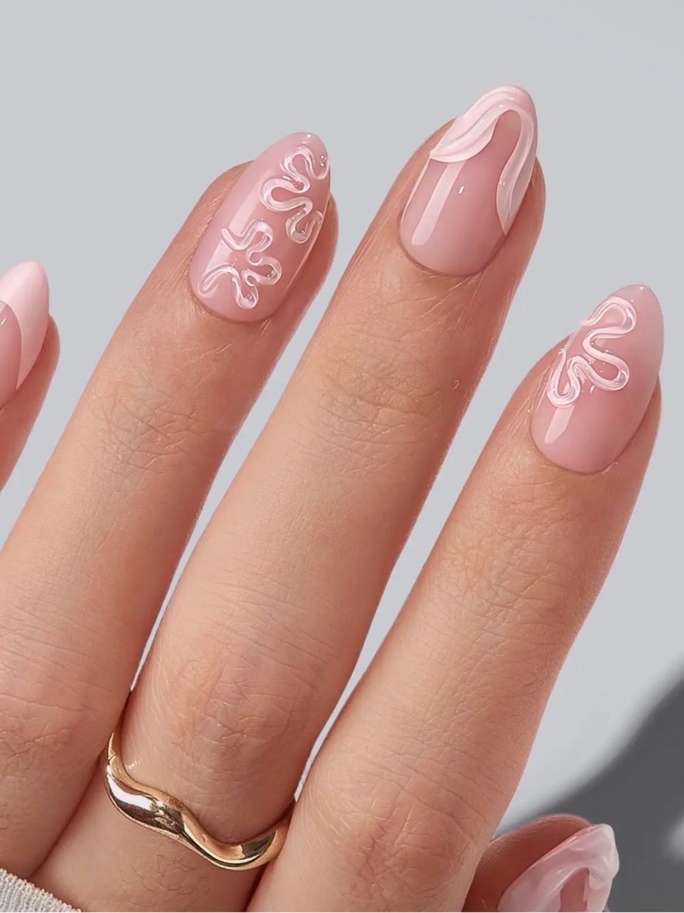 A496 Nude Pink 3D Swirl Gel Nail Set